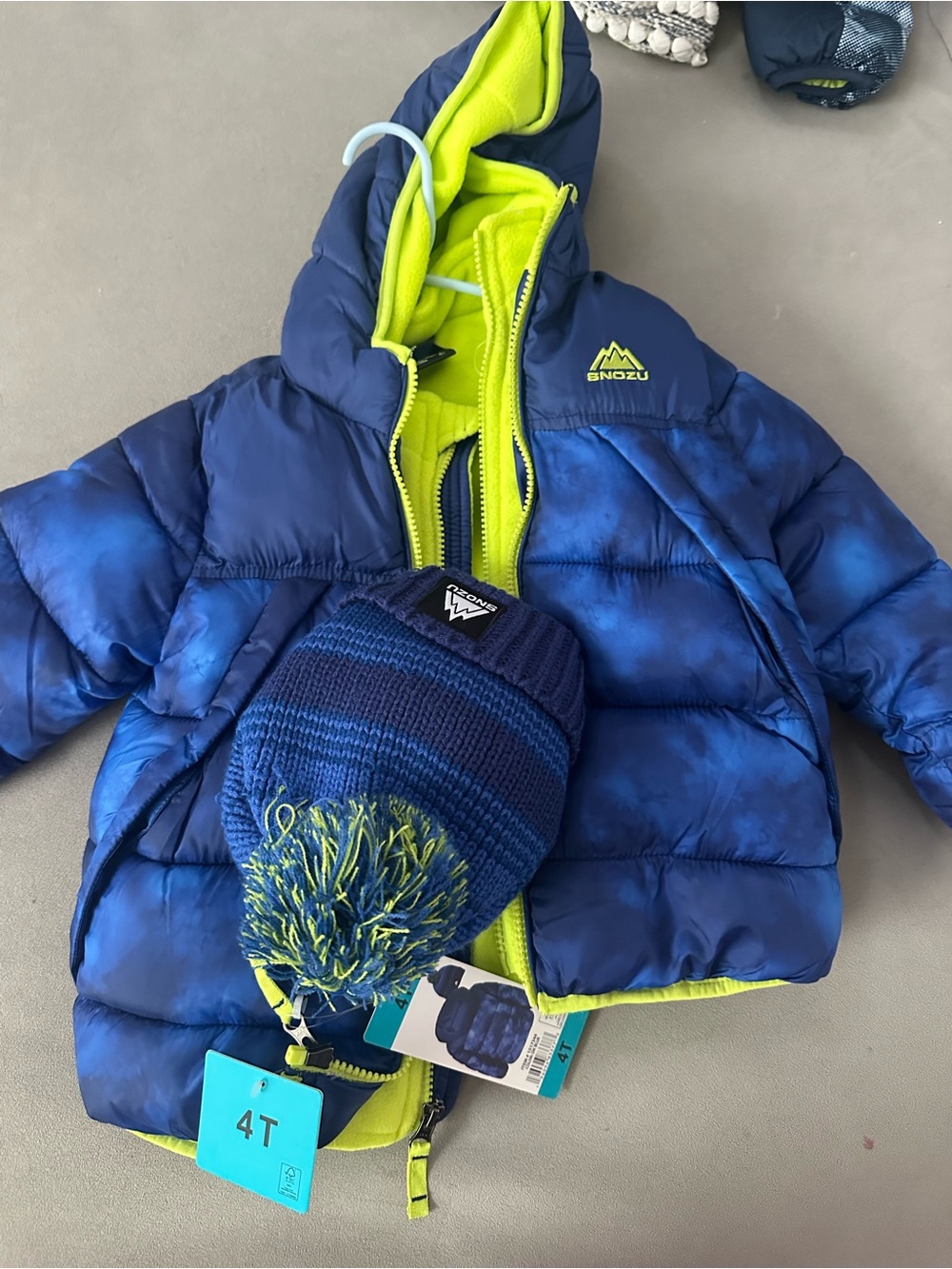 Carter's Navy Puffer Jacket with Neon Yellow Lining - Kids